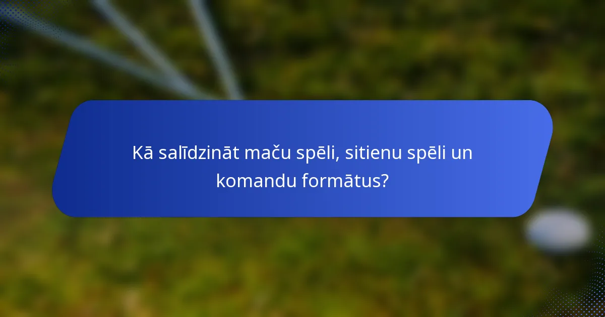 Kā salīdzināt maču spēli, sitienu spēli un komandu formātus?